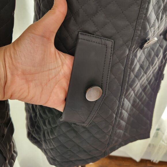 MONTANACO Faux Leather Jacket Womens Small Blank Quilted Peacoat Button Classic - Picture 4 of 14